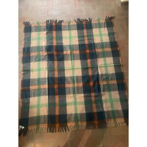 Vintage 50s Portland Woolen Mills “Wool O The West” Wool Blanket Plaid 58” X 53”